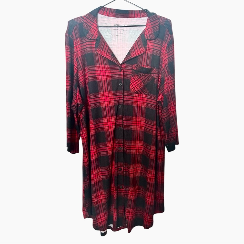 Torrid Super Soft Ribbed Red & Black Plaid Sleep Gown Size 2 18-20 - Picture 2 of 6